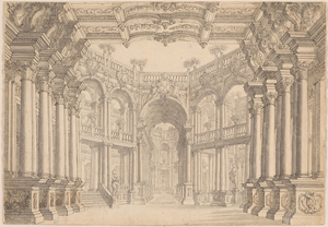 Carlo Galli Bibiena's A Colonnaded Stage (Morgan Library, promised gift of Jules Fisher, c. 1750)