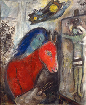 Marc Chagall's Self-Portrait with Clock (private collection/ARS, 1947)