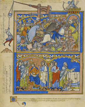 The Crusader Bible's Saul Defeats the Ammonites (Morgan Library, c. 1250)