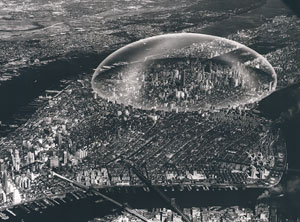 Buckminster Fuller's Dome over Manhattan (Stanford University Libraries/R. Buckminster Fuller estate, 1960)