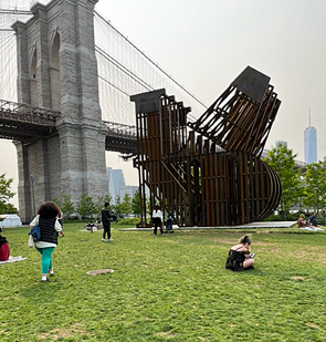 Nicholas Galanin's In Every Language There Is Land (photo by John Haber, Brooklyn Bridge Park, 2023)