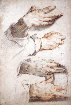 Hendrick Goltzius's Four Studies of Hands (Städelsches Kunstinstitut, Frankfurt, c. 1588–1589)