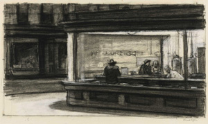 Edward Hopper's study for Nighthawks (Whitney Museum of American Art, c. 1942)