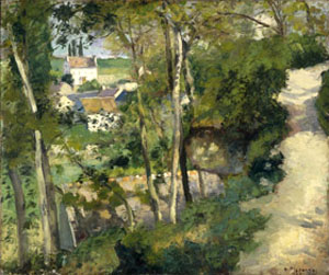 Camille Pissarro's The Climbing Path, L'Hermitage, Pontoise (Brooklyn Museum, 1875)