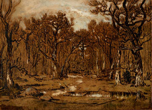 Théodore Rousseau's Study for The Forest in Winter at Sunset (private collection, c. 1846)