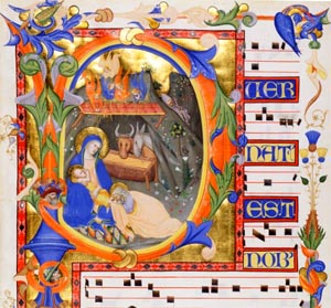 Don Silvestro dei Gherarducci's Nativity in an Initial P (Morgan Library, c. 1392–1399)