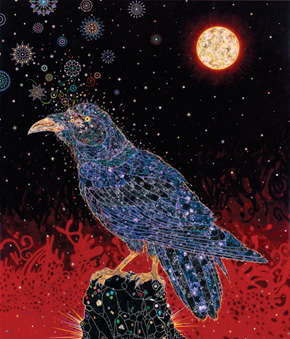 Fred Tomaselli's Big Raven (courtesy of the artist, White Cube/James Cohan gallery, 2008)