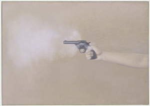 Vija Celmins's Gun with Hand #1 (photo by the artist, Museum of Modern Art, 1964)