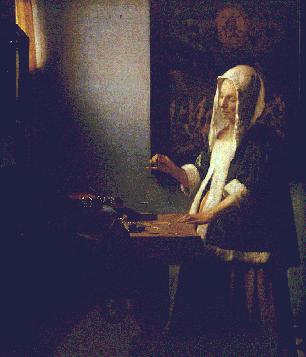 Jan Vermeer's Woman Weighing Pearls (National Gallery of Art, Washington, 1664)