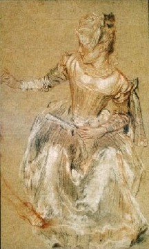 Jean Antoine Watteau's Seated Woman (private collection, photo from the American Federation of Arts, c. 1717)