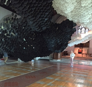 Jacob Hashimoto's The Eclipse (photo by John Haber, Governors Island, 2018)